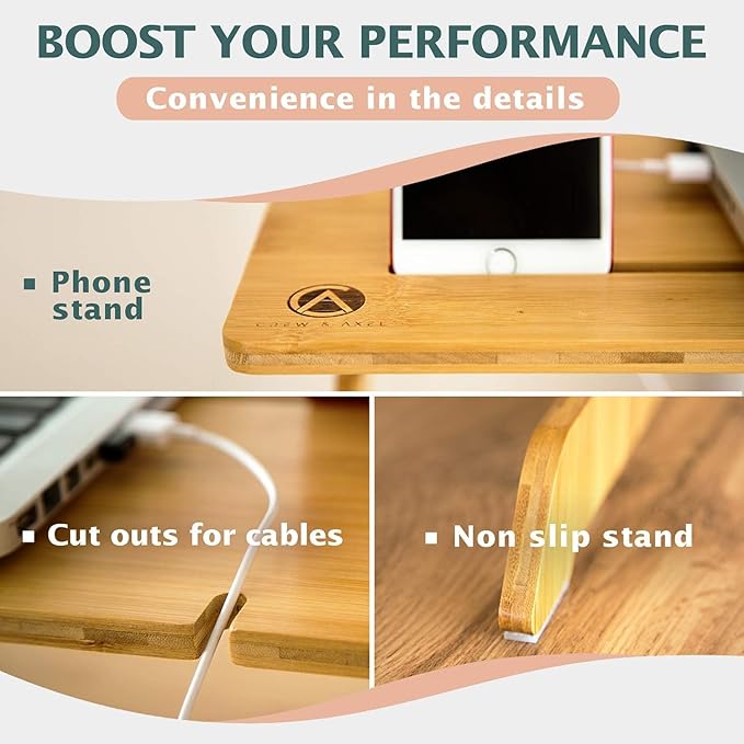 Adjustable Standing Desk Riser 100% Natural Bamboo Desk Converter Monitor Stand - No Screws, Sets up in Under 1 Minutes - for Home or Office Use (19" High 26" Wide