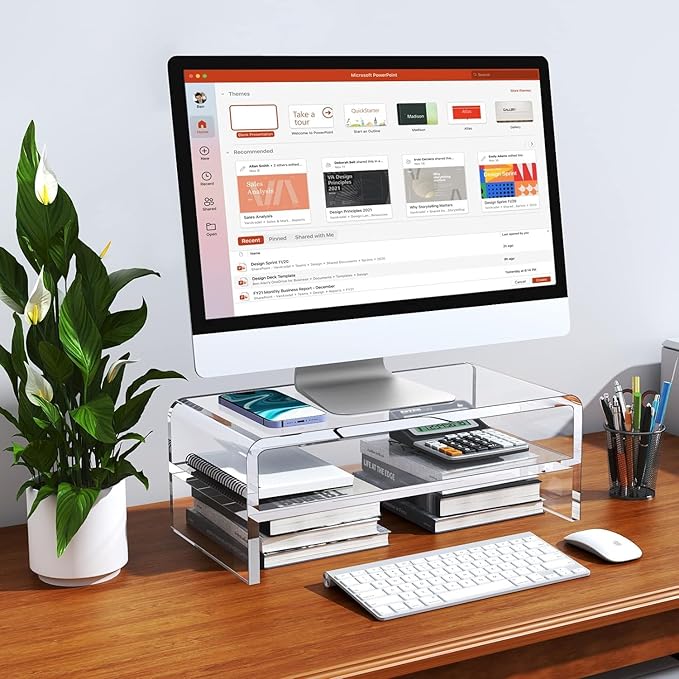 Egchi Acrylic Monitor Stand, 2 Tiers Clear Monitor Riser Computer Stand for Office, Home, Office, 5.12 Inches Hight PC Desk Stand for Keyboard Storage, Premium Platform for Laptop Printer TV Screen