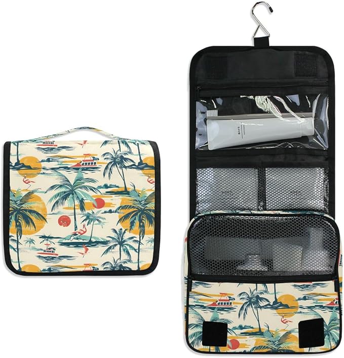 senya Hanging Travel Toiletry Bag Cute Kit Makeup Case Cosmetics Organizer for Men Women (Cruise Ships Sun Palm Trees)