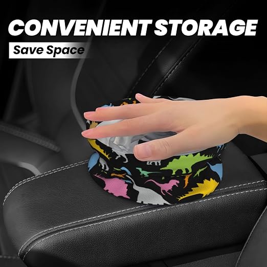 Car Garbage Bag Colorful Dinosaurs Mini Car Trash Bin Portable Collapsible Waterproof Rubbish Bag for Car Accessories Back Front Seat Cup Holder