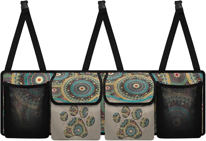 Aztec Tribe Dog Paw Car Trunk Organizer, 4 Compartments, SUV, Sedan, Van, Truck, Earth Tones