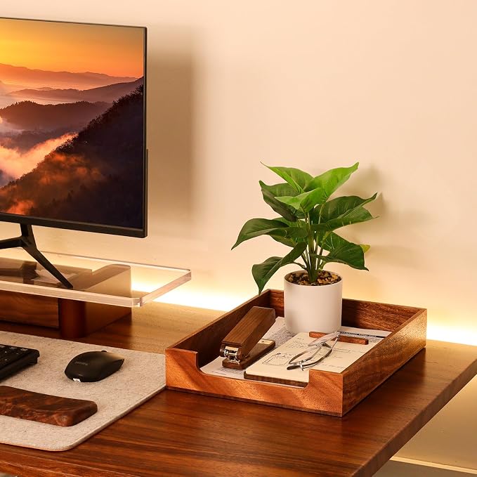 Buqoo Walnut Wood Desk Organizer Letter Tray