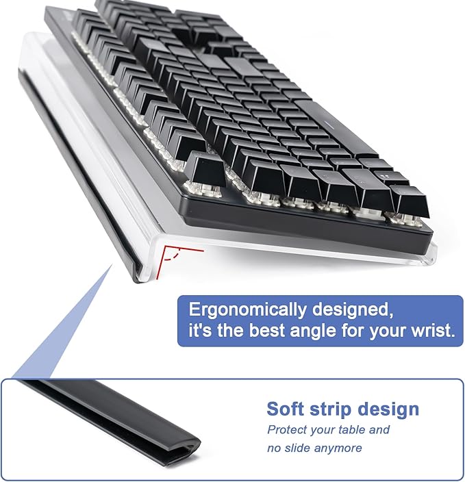 BOOMIBOO Clear Acrylic Tilted Computer Keyboard Holder for Ergonomic Typing, Keyboard Stand with Silicone Anti-Slip Strip, 17 x 5.7 Inch Keyboard Tray for Office Desk, Home, School