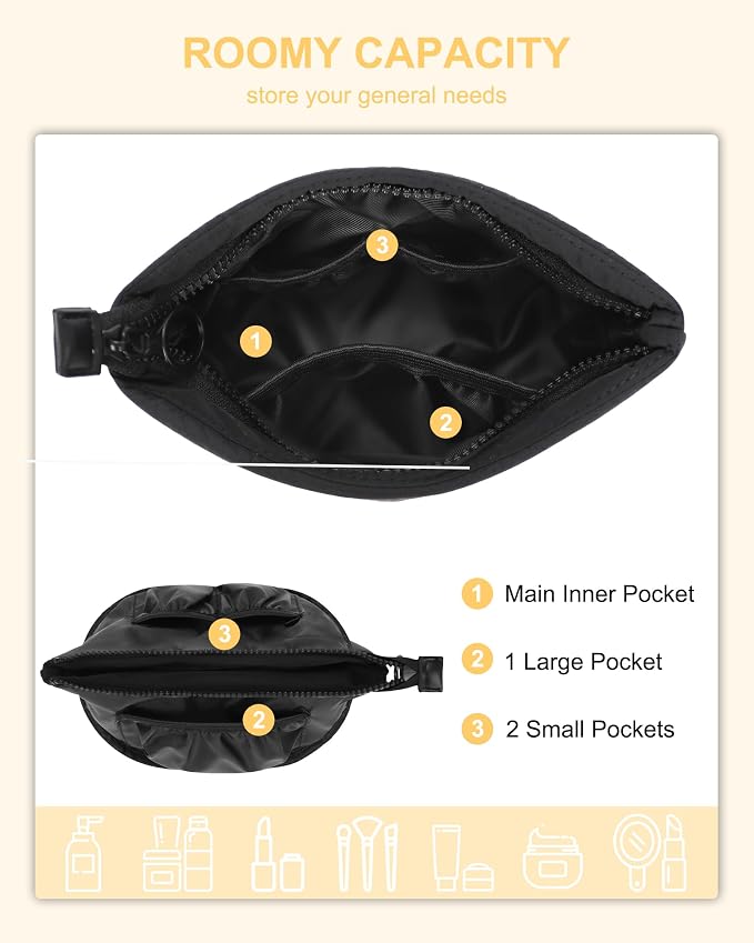 Travel Cosmetic Bag for Purse, Portable Small Makeup Pouch Organizer with Accessories, Traveling Compact Car Bag for Essentials with Compartments, Compact Toiletry Bag for Trip, Office, Home - Black