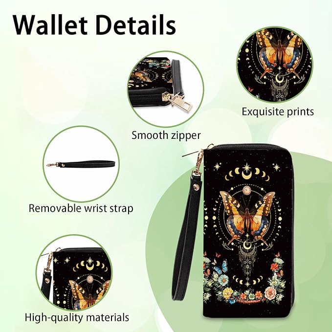 Butterfly Wallet Gifts for Women, Small Slim PU Leather Sky Constellation Womens Wallet with Zipper, Credit Card Holder Wallets, Wristlet Wallets for Girls Women Mom Anniversary Birthday Present