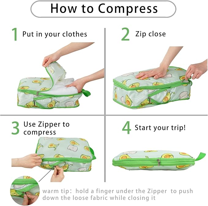 6 Pcs Compression Packing Cubes for Travel, Waterproof Luggage Organizer Washable Storage Bags Set - Packaging Cubes for Backpack Travel and Carry-Ons
