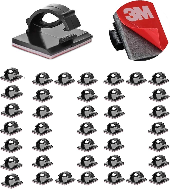 100pcs Self with 3M Adhesive Cable Clips Wire Holders Cord Organizer Cable Clamp Management Sticky for Office Home Car Desk Tables PC Laptop TV Wall, Black