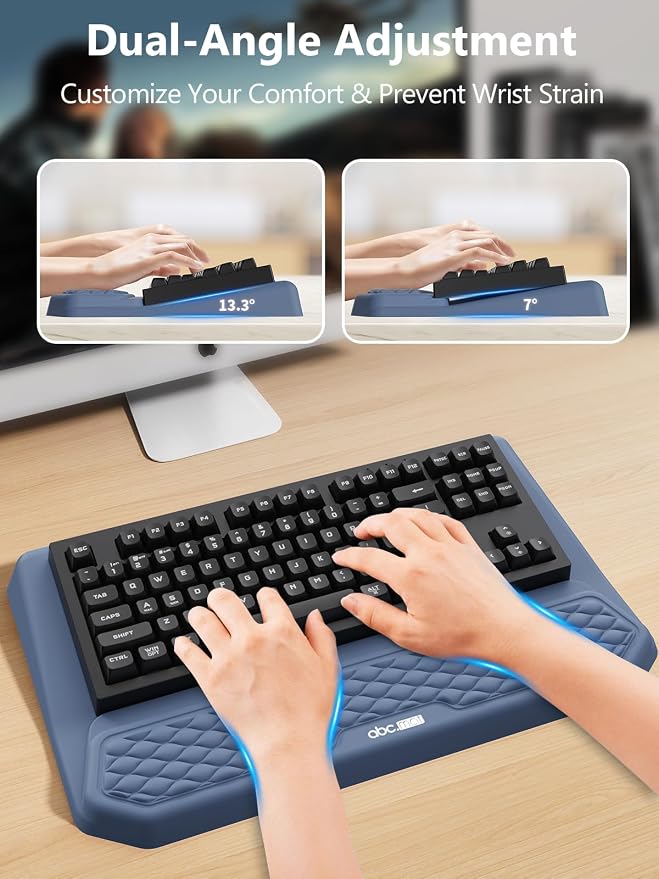 2-in-1 Ergonomic Keyboard Stand with Wrist Rest, Comfy Keyboard Riser Holder with Massage Design, Blue