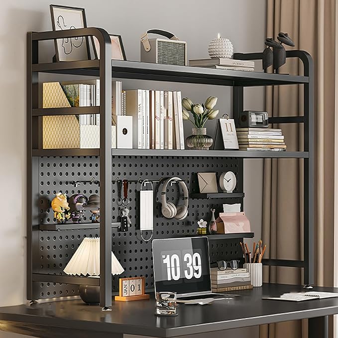 Standing Desk Shelf Desk Shelf Organizer, Countertop Hutch Bookcase Organizer, Desktop Bookcase Bookshelf Desk Hutch, Home Decor, Load Bearing Capacity 50 kg/110 lbs(Black,115*98*20cm/45*39*8in)