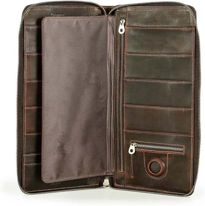 CONTACTS Family Passport Holder for 10 Full Grain Leather Compatible with Airtag Passport Holder for Family Travel Document Organizer Multiple Rfid Blocking Passport Wallet