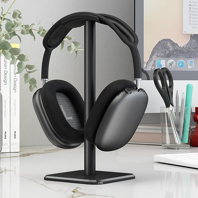 Headphone Stand, Headset Holder Gaming Headset Holder with Aluminum Supporting Bar Flexible Headrest Rounded Corner Anti Slip Base for All Headphones Size (Black)