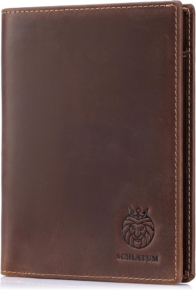 Leather Passport Holder for Travel Men Bifold Slim RFID Blocking with 2 Passport Slots, 1 Cash Pocket, 5 Card Slots
