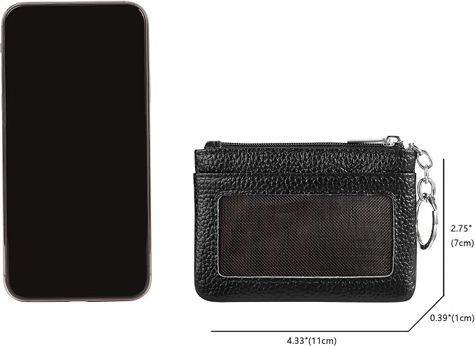Women Genuine Leather Keychain Zipper Change Wallet Small Mini Pocket Size Coin Purse