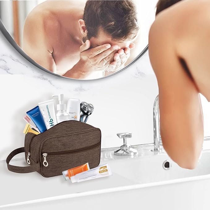 Toiletry Bag, Large Capacity Travel Bag for Toiletries, Waterproof Oxford Fabric Toiletry Organizer for Travel, Business Trips and Daily Use, Travel Essentials for Men or Women (Brown)