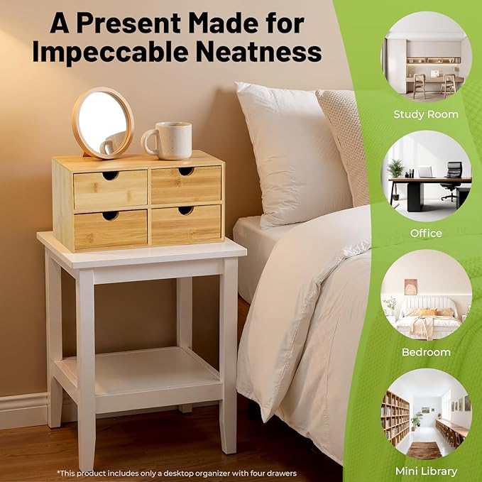 Desk Organizer 4 Drawers Tabletop Storage Organization Box, No Assembly Needed for Home Office Storage, 12.99 * 7.48 * 6.3in (2 above & 2 below)