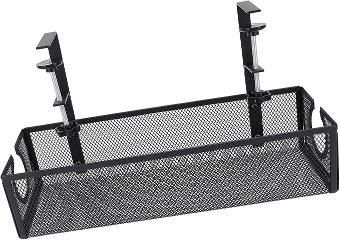 Under Desk Cable Management Tray, Carbon Steel Cord Organizer with Side Round Hole and Trapezoidal Design, Metal Desk Cable Management System for Office Study Workstation (Black)