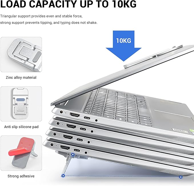 Mini Laptop Stand for Desk, 4pcs Portable Laptop Stands Self-Adhesive Invisible Keyboard Riser Adjustable Tilt, Zinc Alloy Lapto-p Feet Cooling Pad for MacBook, Tablet (4Pack, Silver)
