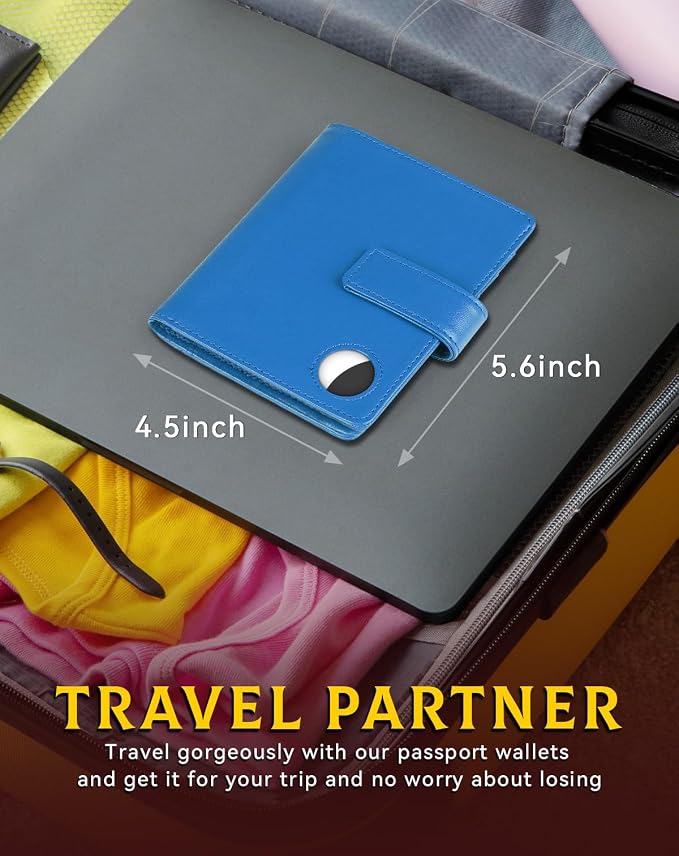 Passport Holder Wallet Cover Case for Women and Men,RFID Blocking,Passport Case with AirTag Slot,Travel Accessories (Blue)