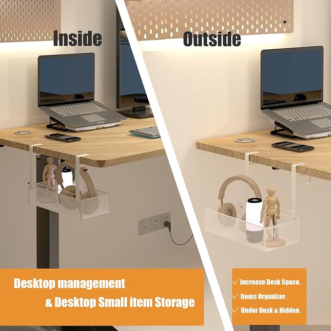 orbixa Under Desk Storage Organizer Clamp-On,Mesh Metal 3-IN-1 Desk side storage - Use on desk,under table or as a hanging wall organizer for office supplies & home& school essentials (white color)