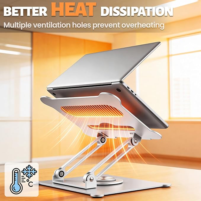 Urmust Adjustable Laptop Stand for Desk, 360 Rotating Base, Ergonomic Computer Stand, Compatible with MacBook Air Pro, Dell, HP, for Office Home