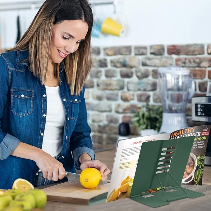 Honagu Metal Desk Book Holder, Adjustable Hands Free Holder for Cookbooks, Documents, Music Books, Textbooks, Tablets, Ipad (Military Green)