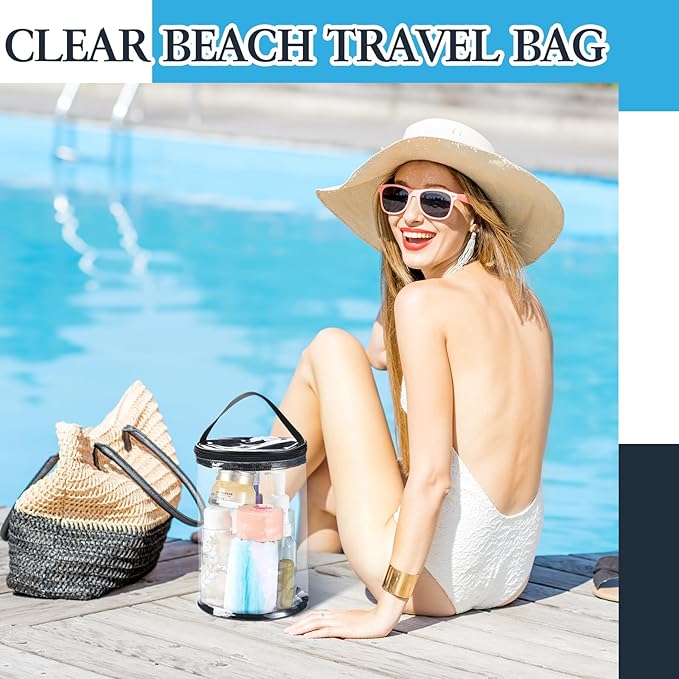 Sanwuta Clear Lotion Bag for Toiletry Sunscreen Cylinder Makeup Bag Heavy Duty Travel Organizer Pouch Waterproof Cosmetic Pouch with Handle Zipper Gift for Summer Beach Pool Airport Women(Black)