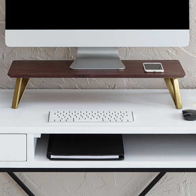 Anji Mountain Monitor Stand - Desktop Organizer & Laptop Riser, Ergonomic Monitor Riser, Space-Saving Monitor Stand for Desk, Durable Construction, Easy Assembly, Ideal for Home & Office,Walnut