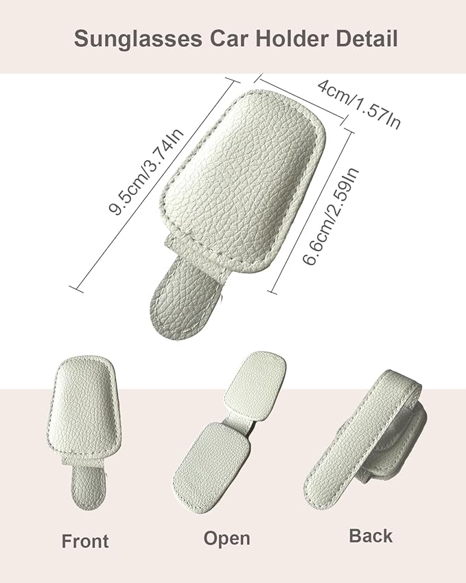 Car Visor Sunglasses Holder, 2 Pack Grey Strong Magnetic Leather Eye Glasses Hanger Clip, Auto Car Truck Sun Visor Accessories
