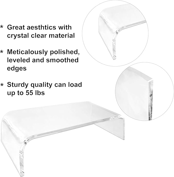 Mnixy AMT Premium Acrylic Clear Monitor Riser Laptop/PC/Multimedia Monitor Stand for Home Office (Small- 2 Pack)