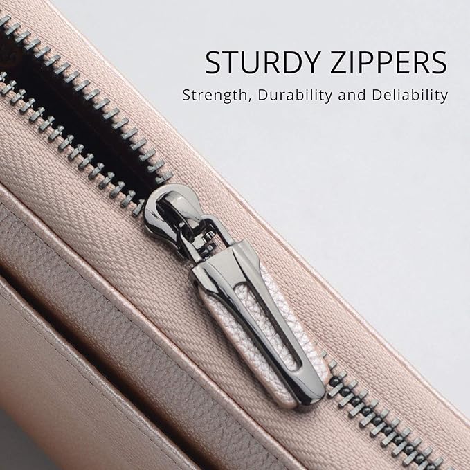 Travel Document Organizer RFID Blocking Leather Multiple Passport Wallet Family Holder Id Wrist Strap(Rose Gold)