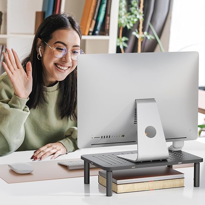 WALI Dual Monitor Stand for Desk, Desk Monitor Riser 3 Height Adjustable, Laptop Riser with Airflow Vents, Desk Organizer for Computer, Laptop, Printer, Notebook (STT003-2), 2 Pack, Black