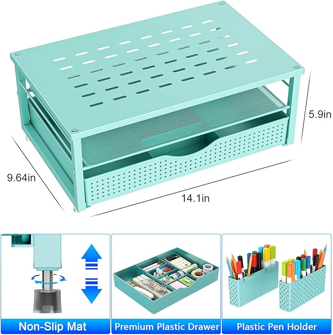 gianotter 4-Tier Paper Letter Tray + Monitor Stand with Storage (Blue)