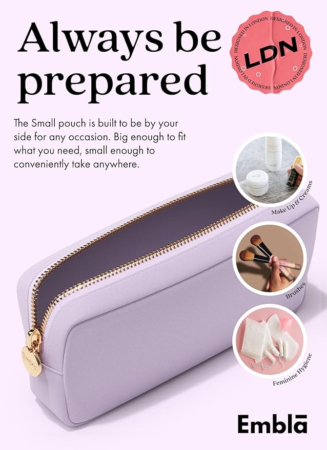 Embla Makeup Bag Travel Cosmetics Pouch and Toiletry Bag, Nylon Zipper Pouch Purse, Cute Make Up Organizer Storage Tote for Women Girls, Waterproof Travel Skincare Case, Small Makeup Bags, Lilac
