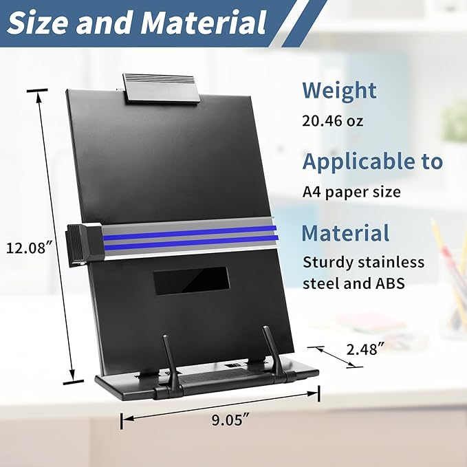 TONOS Paper Stand Document Holder - 2PC Quality Document Holder for Desk, Paper Stand for Desk When Typing, Sturdy Stainless Steel Copy Holder, Adjustable Angle, Paper Holder Stand for Desk Typing