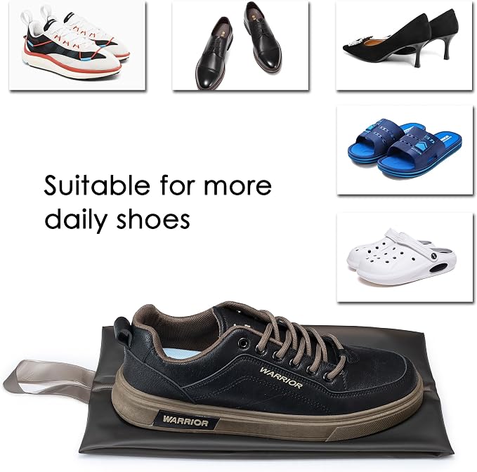 YUMQUA Water Resistant Travel Shoe Bags, Durable TPU Shoe Pouch, Shoe Storage Organizer with Zipper for Women Men Kids, Grey