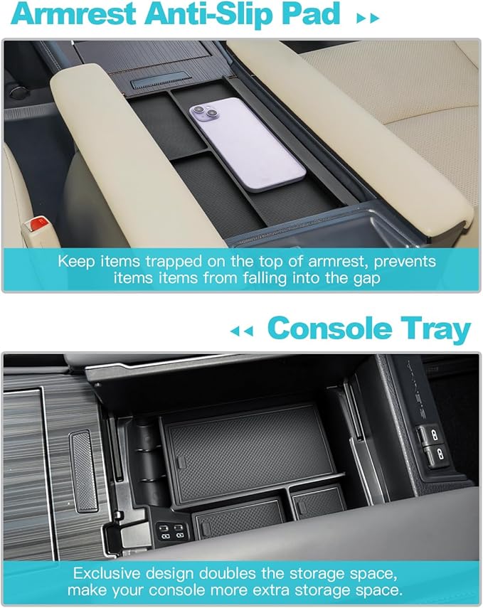 CDEFG 2PCS for 2021-2025 2026 Toyota Sienna Center Console Organizer for 2021-2026 Toyota Sienna Accessories Middle Console 2021-2026 Sienna Nonslip Mat Cellphone Barrier (Not for Fridge Box)