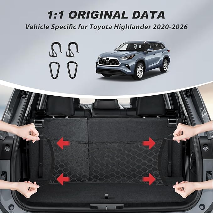 Karltys Envelope Style Cargo Net for Toyota Highlander 2020-2025 2026, Heavy Duty Rear Trunk Cargo Net for Highlander Accessories, Elastic Nylon Mesh Storage Netting Organizer
