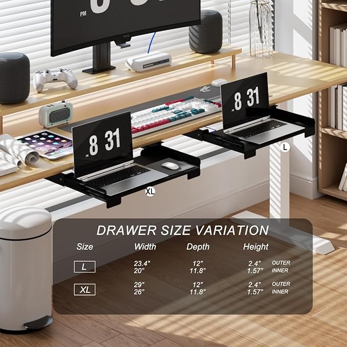 20 Inch Under Desk Mounted Sliding Loptop Drawer, Desktop Extension Pull-Out Laptop Tray for Office Desk, Extra Storage Organizer for Sit Stand Workstation