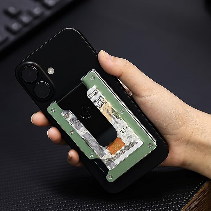 Minimalist Magnetic Wallet for Women, Compatible with MagSafe Wallet with Money Clip, Rfid Blocking Metal Card Holder, Slim Wallet Compatible with iPhone 16/15/14/13/12 Series - Grass Green