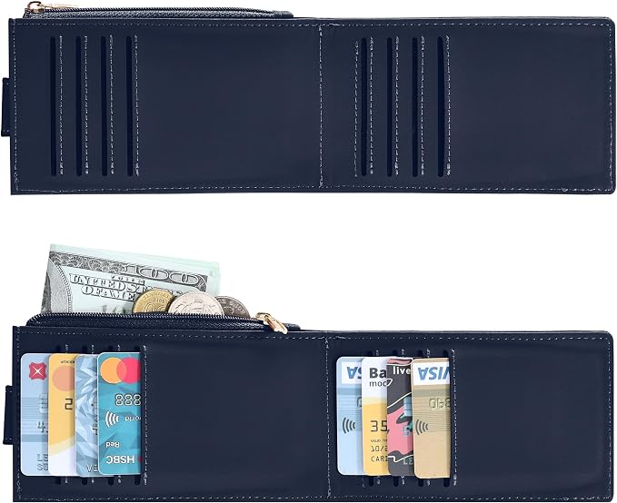 Chelmon Womens Wallet Slim RFID Blocking Bifold Multi Card Case Wallet with Zipper Pocket (Navy Blue)