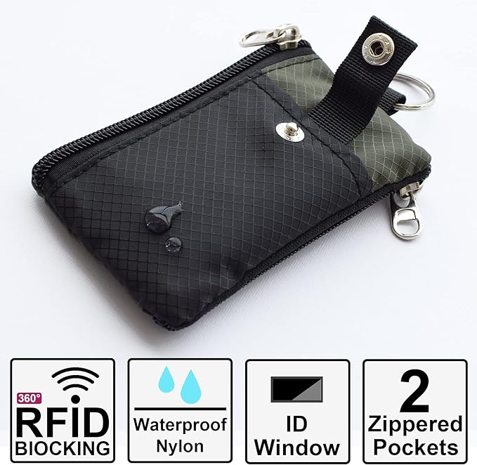 CHENSPRX Minimalist RFID Blocking Small Wallet with ID Window,WaterResistant Zip Id Case Wallet with Lanyard Keychain for Cards,Cash,Travel,Women,Men