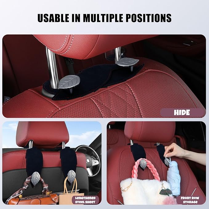 Leaf Heavy Duty Leather Car Headrest Hooks, Black 1-Pack, Universal Easy Install for Purses/Bags/Backpacks
