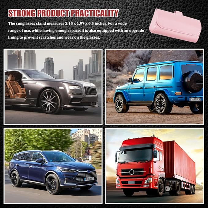 Sunglasses Holder for Car Sun Visor, Leather Auto Eyeglasses Storage Case with Hidden Magnetic Closure, Universal Protective Glasses Organizer Box, Visor Accessories for Woman Man (Pink)