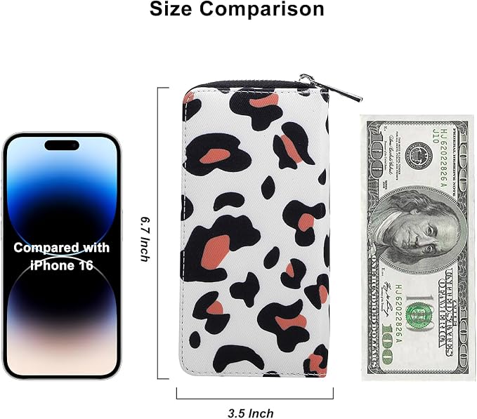 Cellphone Wallet for Women Dual Zipper Long Purse with Removable Wristlet