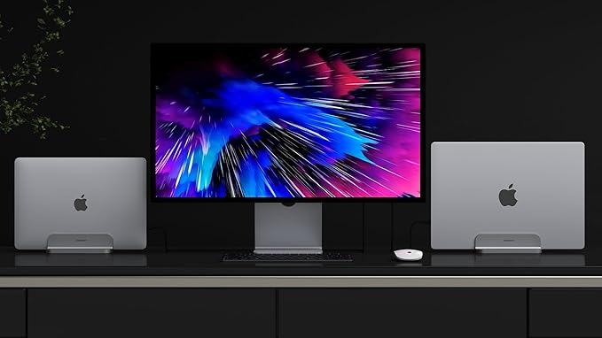 JOKItech Aluminum Laptop Vertical Stand Organizer, Sturdy Laptop Computer Holder Desktop Stand Compatible with new Retina Apple MacBook Pro/Air/Neo, Mac mini & iPad Pro - Spacegrey