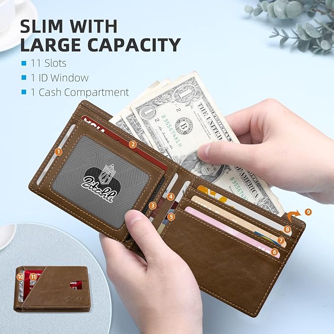 Zitahli Bifold Wallets for Men - Slim RFID Leather Credit Card Holder for 6-11 Cards, Minimalist Thin Wallet with ID Window & Cash Slot,Front Pockt Carteras Para Hombres, Birthday Gifts for Men | Slim, RFID Blocking, Premium, Front Pocket, Gift Box, Le...