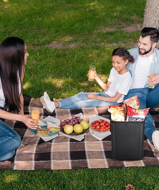 Tsumbay Car Trash Can with Lid, Leather Garbage Can, Leakproof and Removable Interior Liner, Multipurpose Hanging Garbage Bin with Quick Access Magnetic Opening, Trash Bin for Car (2 Gallon/7.5L)