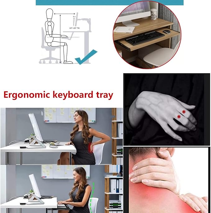 V3VOGUE Slide Keyboard Tray Under Desk Adjustable Height - Slide-Out Keyboard Drawers Platforms with Slides Rails - Keyboard Mouse Holder Workspace Organizers - Ergonomic Desk Extender