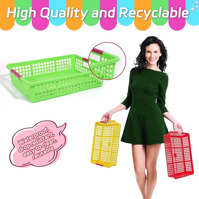 ZZYFGH 6 Pack Plastic Classroom Paper Organizers, Turn in Trays Classroom,Paper Trays for Classroom, Book Baskets for Library, Drawers, Office, Home(12.6 * 9.8 * 3.1in)