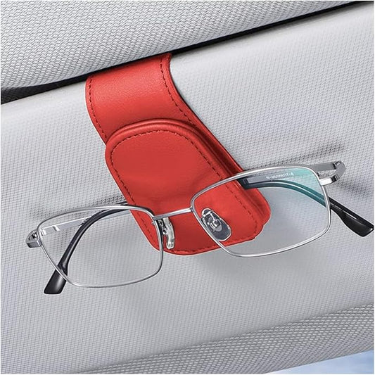 zipelo Sunglasses Holder for Car Sun Visor, Vehicle Magnetic Leather Eyeglass Hanger, Sun Glasses Mount Clip on Visors, Ticket Card Cash Organizer, Auto Interior Accessories (Red, 1 PCS)